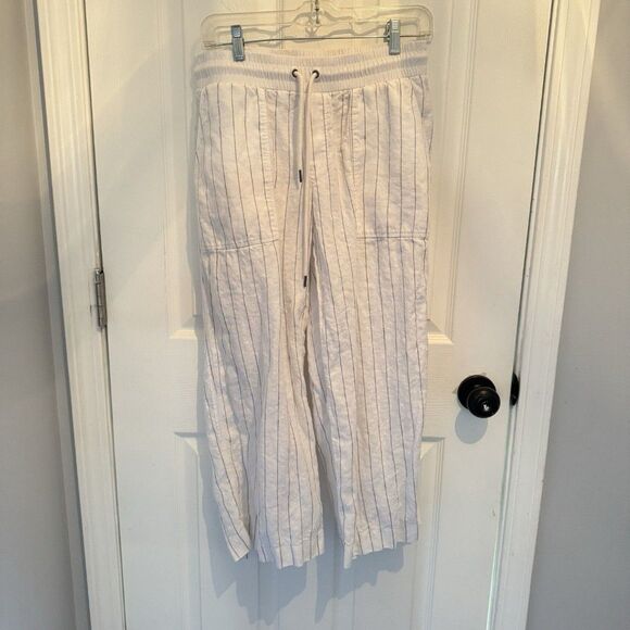 ATHLETA 100% Linen White And Gray Pants Sz 6 - Picture 2 of 11